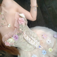 White tube top pink three-dimensional flower fishbone waist slim fit puffy tulle skirt homecoming dress R4234