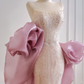 Light pink strapless, fitted waist, bodycon, sexy long ball gown R8172
