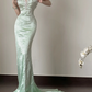 Light green strapless, waist‑cinching, slim‑fit, bodycon sexy long ball gown R8003