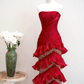 Red strapless fitted long ball gown/bridal dress R8894