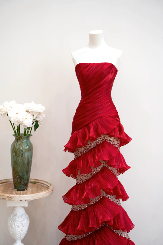 Red strapless fitted long ball gown/bridal dress R8894