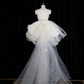 White strapless, fitted waist, short ball gown with a full skirt R8954