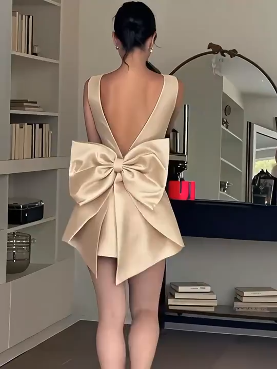 Champagne Sleeveless Waisted A-Line Short Homecoming Dress R5587