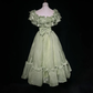 Green ruffled neckline design waist slim fit puffy mid-length skirt homecoming dress R4925