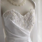 White strapless lace dress, classic fitted waist, elegant long ball gown R6738