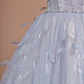 Light blue strapless, fitted waist, full skirt, long ball gown R8403