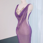 Purple halter neck, fitted waist, sexy long ball gown R9014