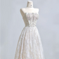 White strapless, fitted waist, heavily embellished, sexy long ball gown R8203