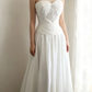 White strapless, fitted, long ball gown with pleats R6698