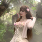 White tube top pink three-dimensional flower fishbone waist slim fit puffy tulle skirt homecoming dress R4234