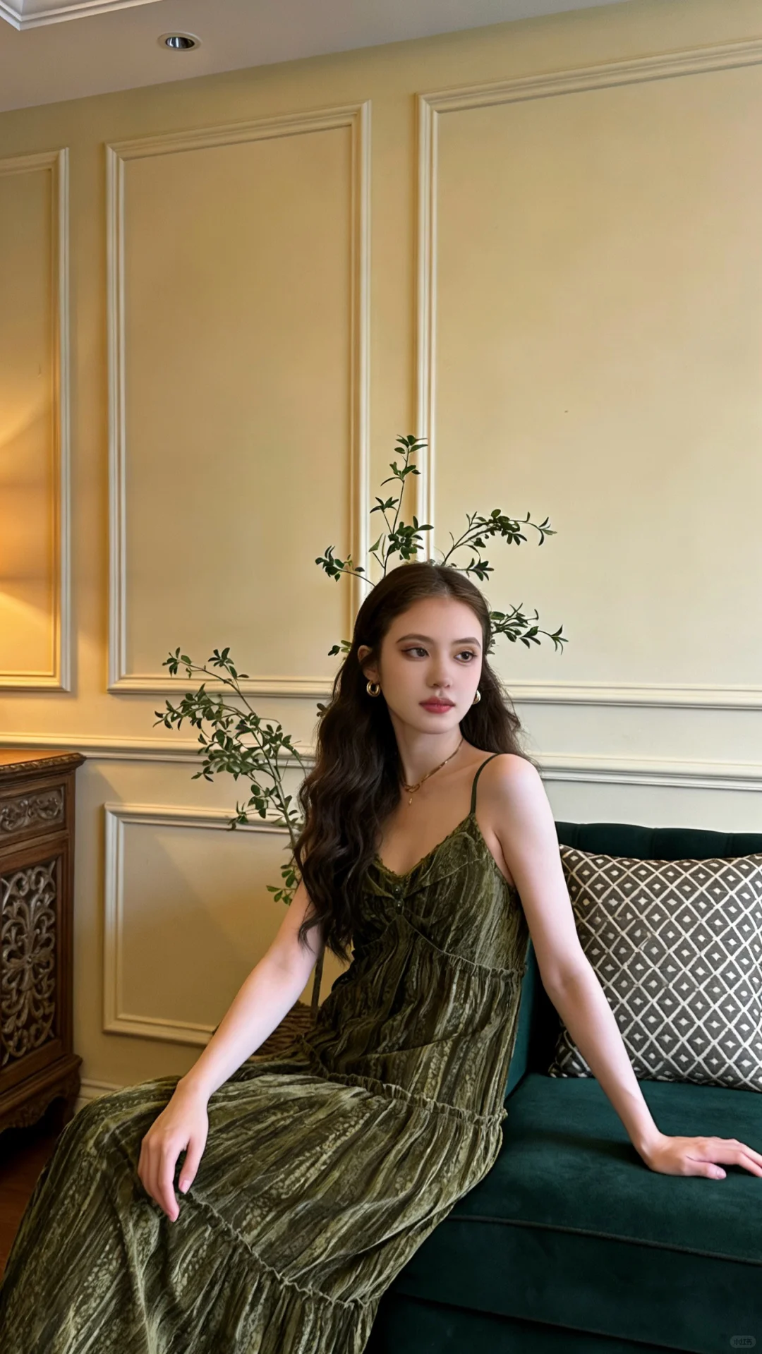 Dark green halter-neck long ball gown R8834