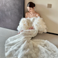 White strapless lace waist slim elegant fishtail sexy long dress bridal gown R6059