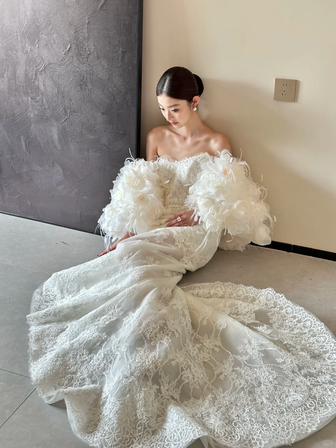 White strapless lace waist slim elegant fishtail sexy long dress bridal gown R6059