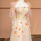 Light pink fitted floral print long ball gown, bridal dress R8493