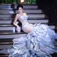 Light Blue Sequin Strapless Waist-Cinched Fitted Mermaid Floor-Length Dreamy Prom Dress R7097