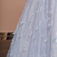 Light blue strapless, fitted waist, full skirt, long ball gown R8403