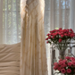 Light apricot halter neck fitted waist slim back sexy long ball gown R7764