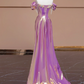 Purple-red off-the-shoulder fitted satin long ball gown, bridal dress R8288