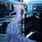 Light Blue Sequin Strapless Waist-Cinched Fitted Mermaid Floor-Length Dreamy Prom Dress R7097