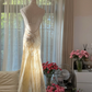 Light apricot halter neck fitted waist slim back sexy long ball gown R7764