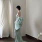 Light green strapless, waist‑cinching, slim‑fit, bodycon sexy long ball gown R8003