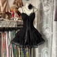 Black halter-neck, fitted short ball gown R7497
