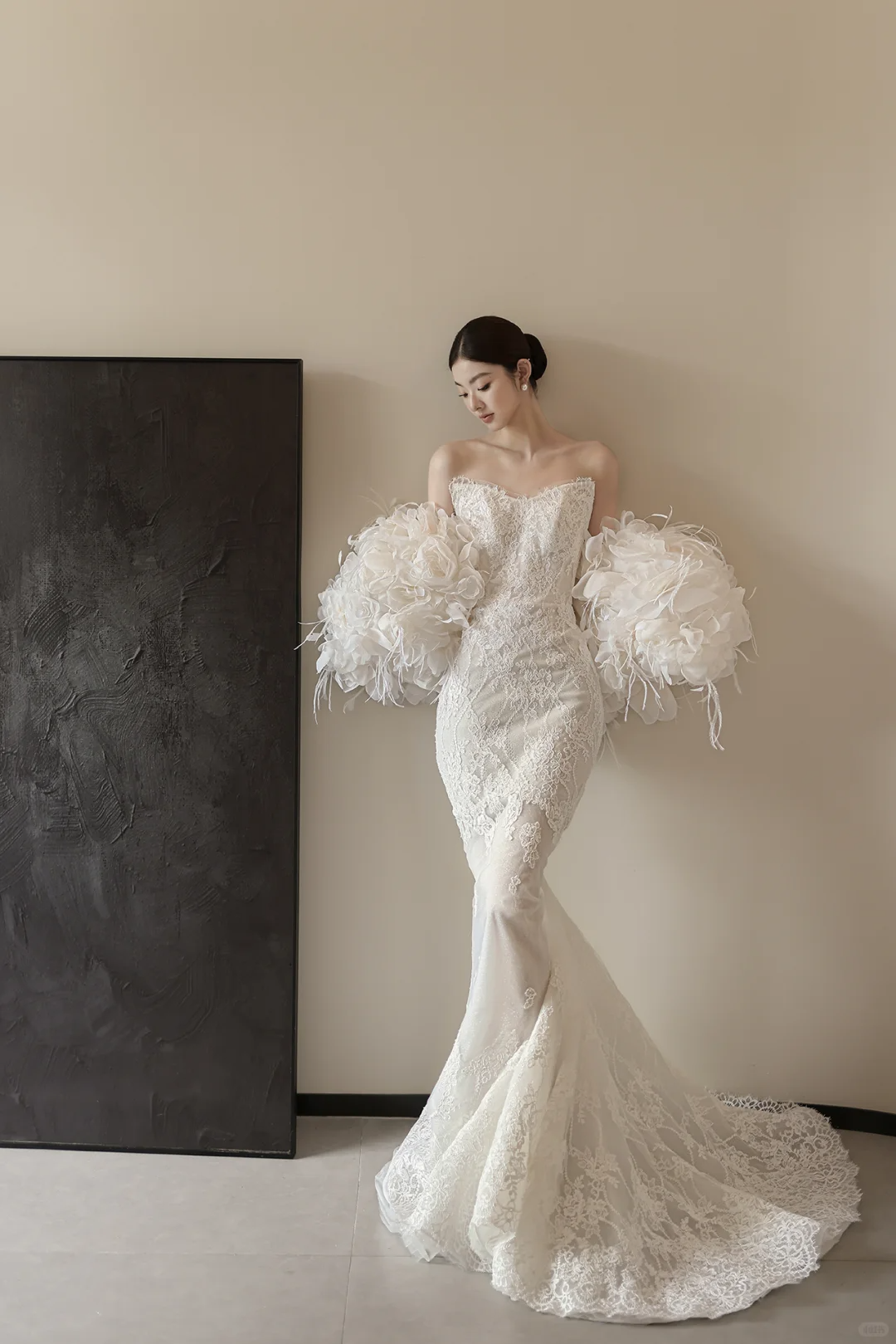 White strapless lace waist slim elegant fishtail sexy long dress bridal gown R6059