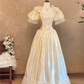 White retro puff sleeve fitted waist elegant ball gown/bridal dress R7230