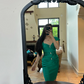 Green square neckline fitted waist slim hip sexy ball gown R8061
