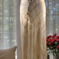 Light apricot halter neck fitted waist slim back sexy long ball gown R7764