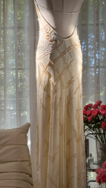 Light apricot halter neck fitted waist slim back sexy long ball gown R7764