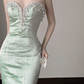Light green strapless, waist‑cinching, slim‑fit, bodycon sexy long ball gown R8003