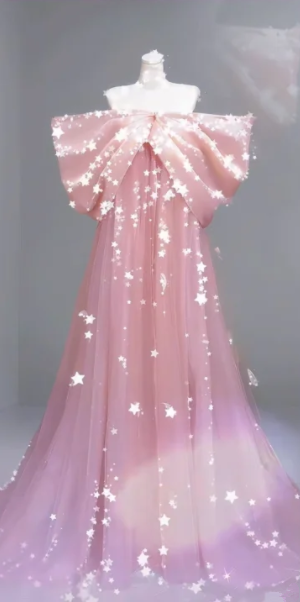 Pink strapless bow neckline straight long ball gown R6458