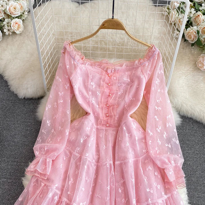 Pink Sweet Fairy A Line Mesh Princess Dress        S4938