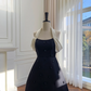 Black miniskirt white halter neckline waist slim A-line miniskirt homecoming dress R5047