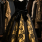 Black strapless slim waist floral skirt long ball gown R6077