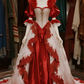 Red waist elegant temperament waist puffy skirt long dress ball gown, bridal gown R6099