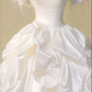 White one-shoulder floral neckline slim waist satin maxi bridal gown R5822