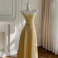 Yellow suspenders slim waist elegant temperament long skirt homecoming dress R5188