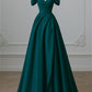 Dark green puff sleeves, slim waist and elegant dress, prom dress R5388