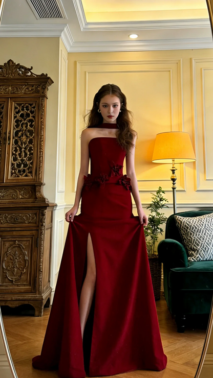 Red strapless, fitted waist, bodycon, sexy long ball gown/bridal dress R8590