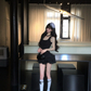 Black suspender waist slim top cake mini skirt suit homecoming dress R5084