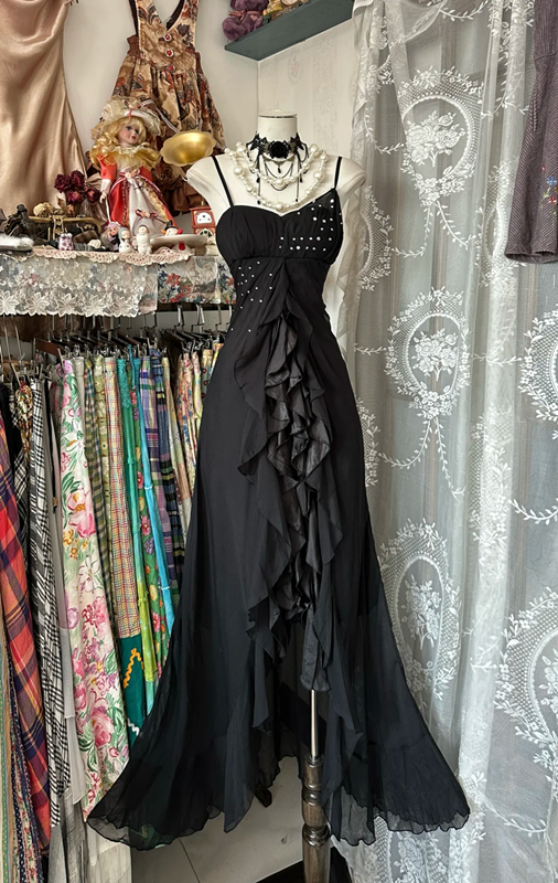Black halter-neck fitted elegant long dress, ball gown R6258