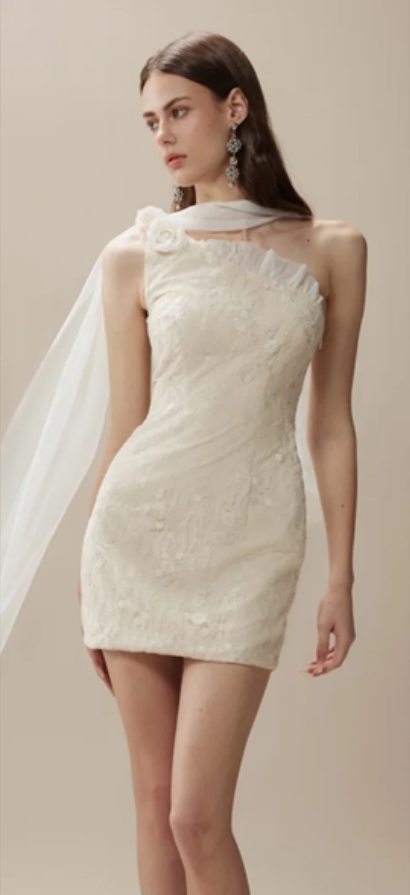 Apricot Slim Fit Asymmetrical Neckline Hip-hugging Sexy Short Skirt Homecoming Dress R4396