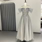 Gray slim waist A-line ball gown, bridesmaid dress R5979