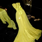 Yellow strapless fitted waist elegant long ball gown R6417