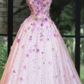 Pink Strapless Floral Waist A-Line Maxi Bridal Dress R5705