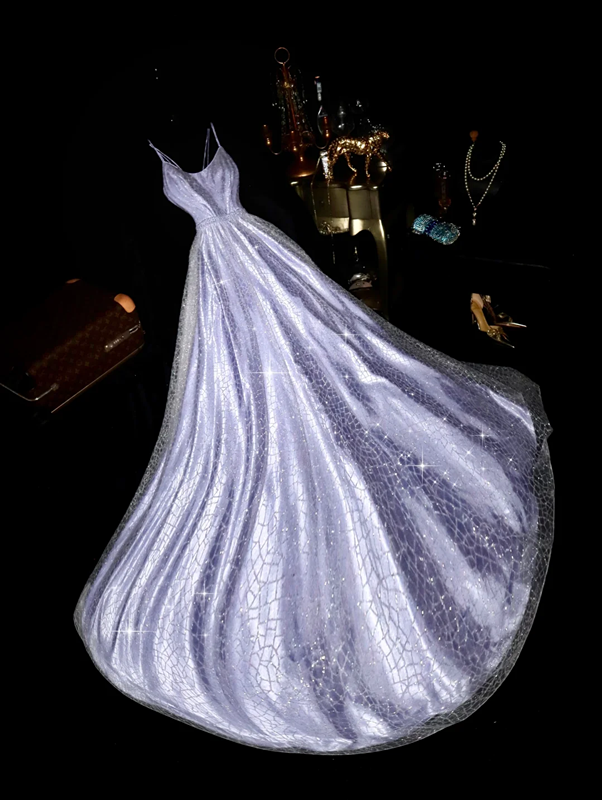 Light purple halter-neck fitted long ball gown R6897