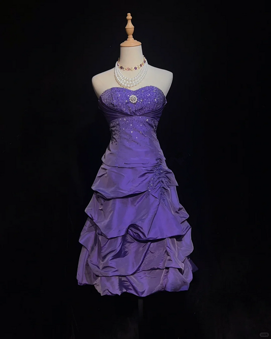 Purple tube top waisted top with flower bud skirt short skirt suit homecoming dress R4966