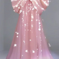 Pink strapless bow neckline straight long ball gown R6458